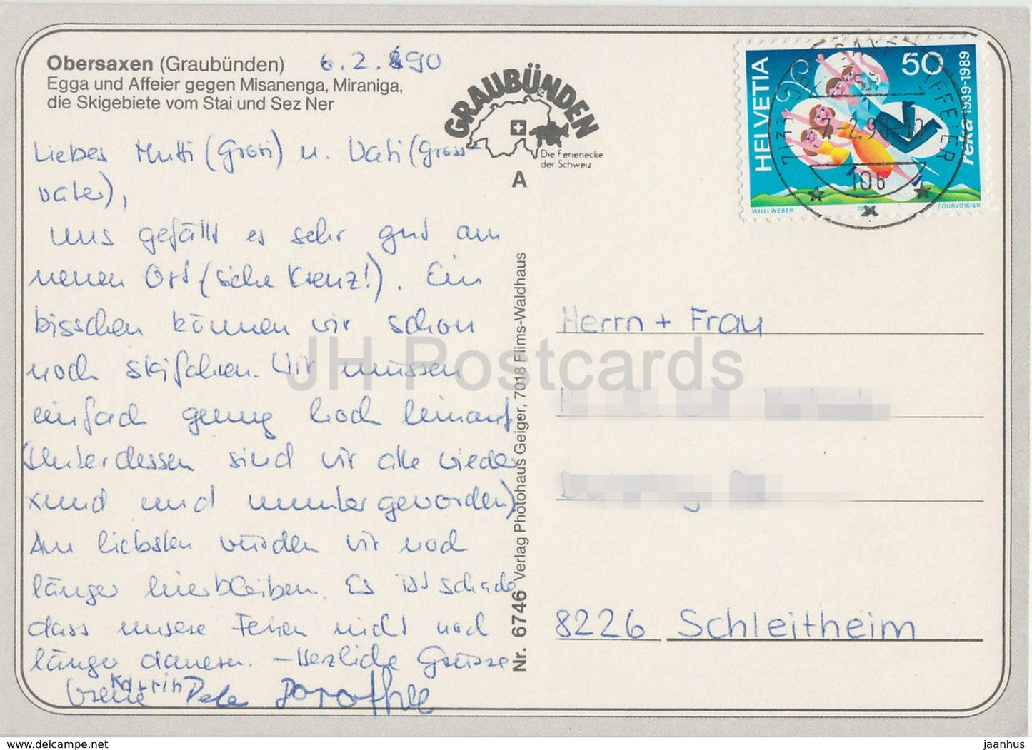 Obersaxen - Graubunden - Affeier - Egga - Misanenga - Miranga - 1990 - Switzerland - used