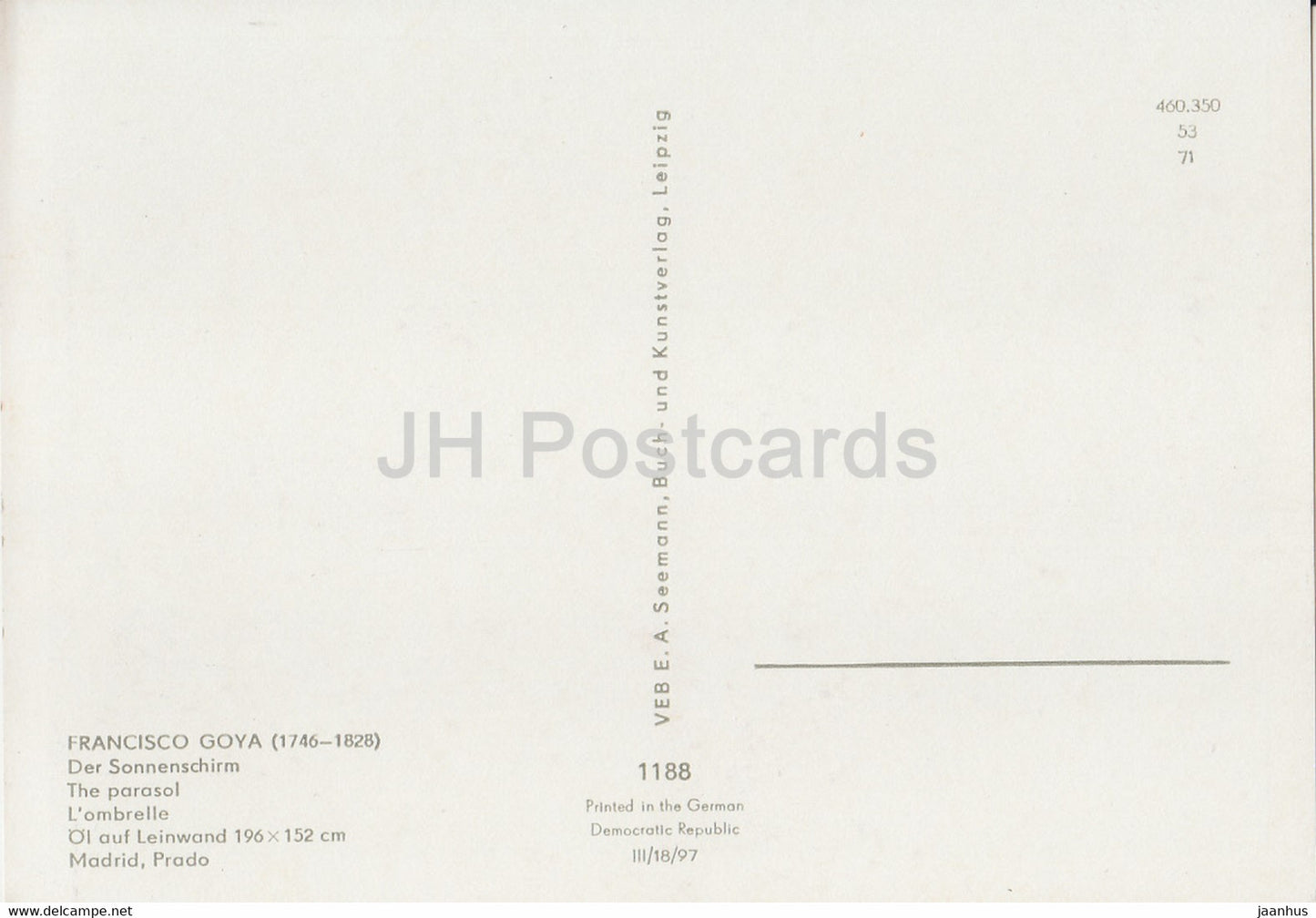 painting by Francisco Goya - Der Sonnenschirm - The Parasol - 1188 - Spanish art - Germany DDR - unused