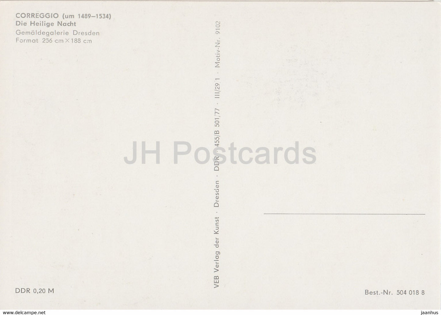 painting by Correggio - Die Heilige Nacht - The Holy Night - Italian art - Germany DDR - unused