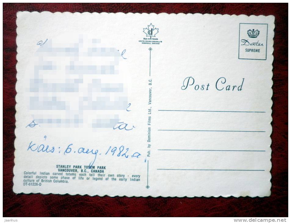 Stanley Park Totem Park - Vancouver - British Columbia - Canada - used - JH Postcards