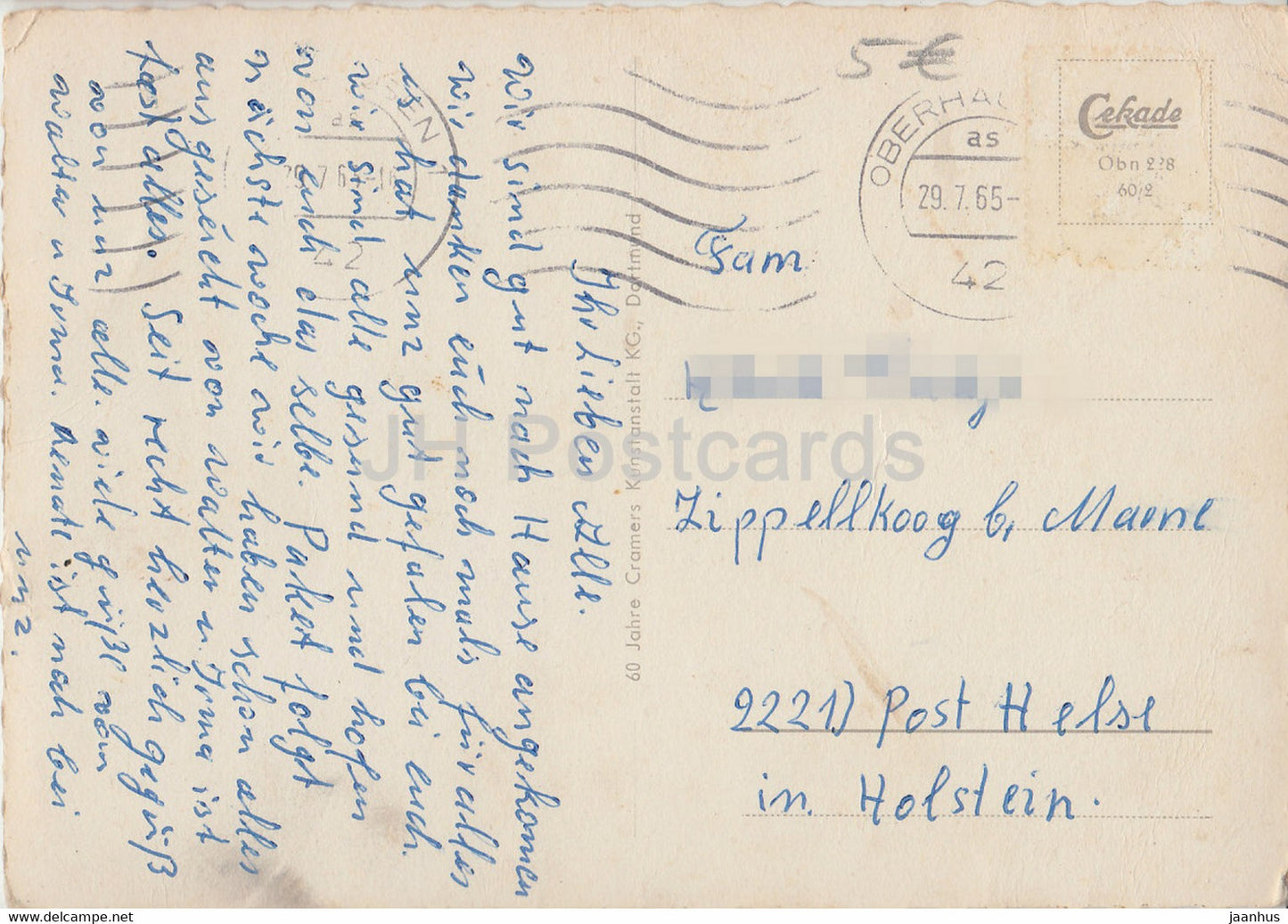 Viele Grusse aus Oberhausen - Stadttheater - Marktstrasse - Haupbahnhof - Rathaus - tram - Schloss 1965 - Germany - used