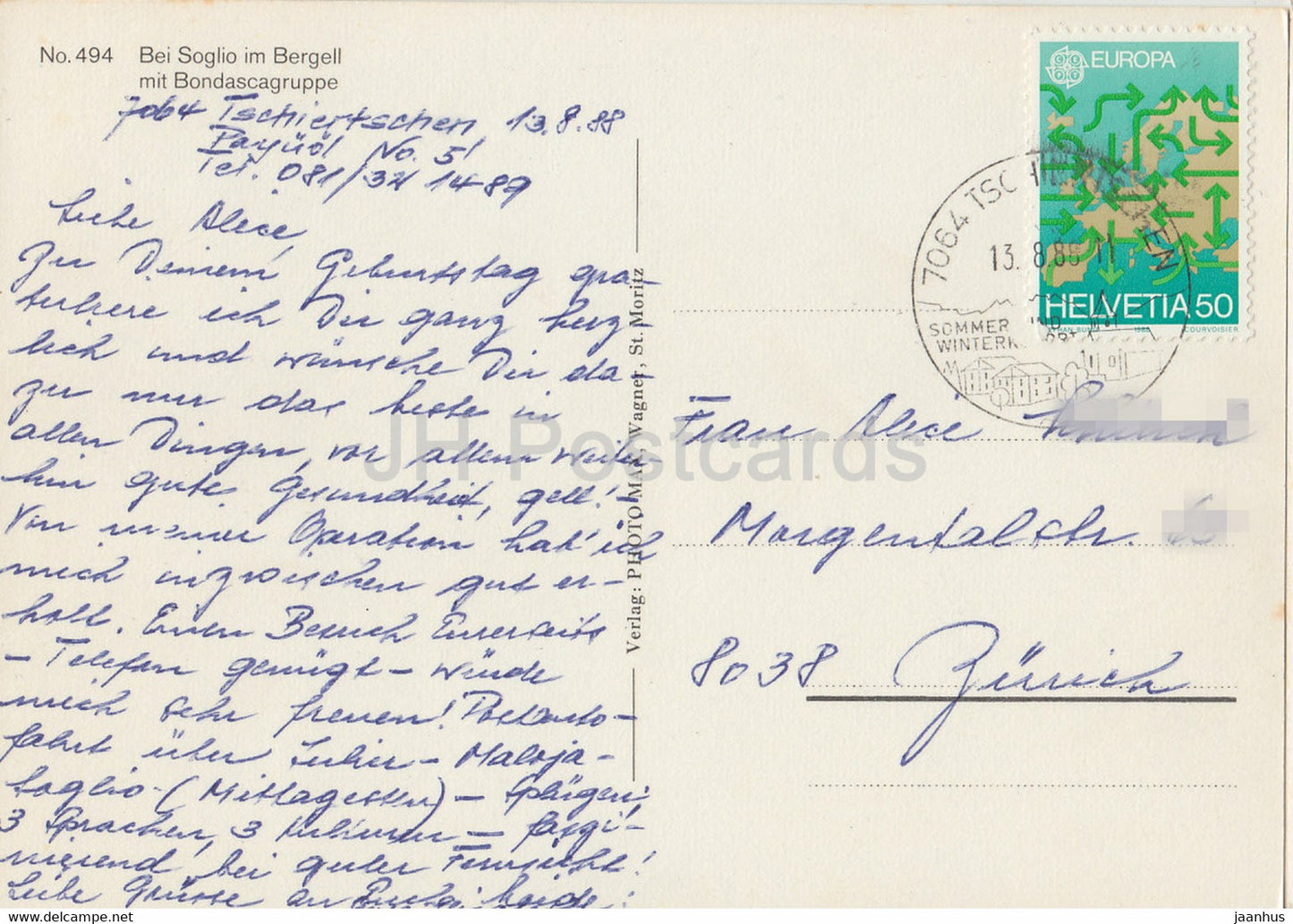 Bei Soglio im Bergell mit Bondascagruppe - 494 - 1988 - Switzerland - used