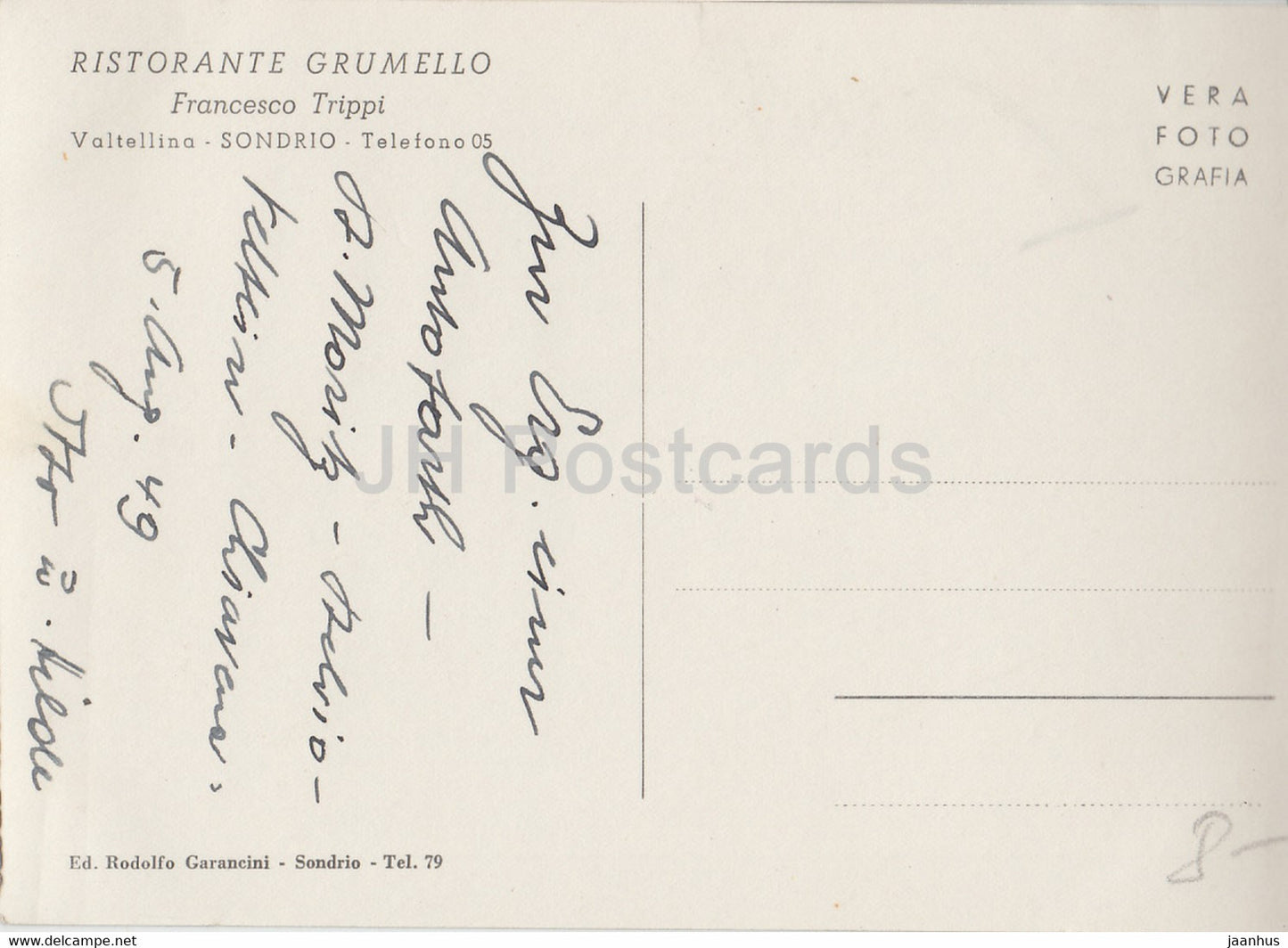 Ristorante Grumello - restaurant - Francesco Trippi - vineyard - old postcard - 1949 - Italy - used
