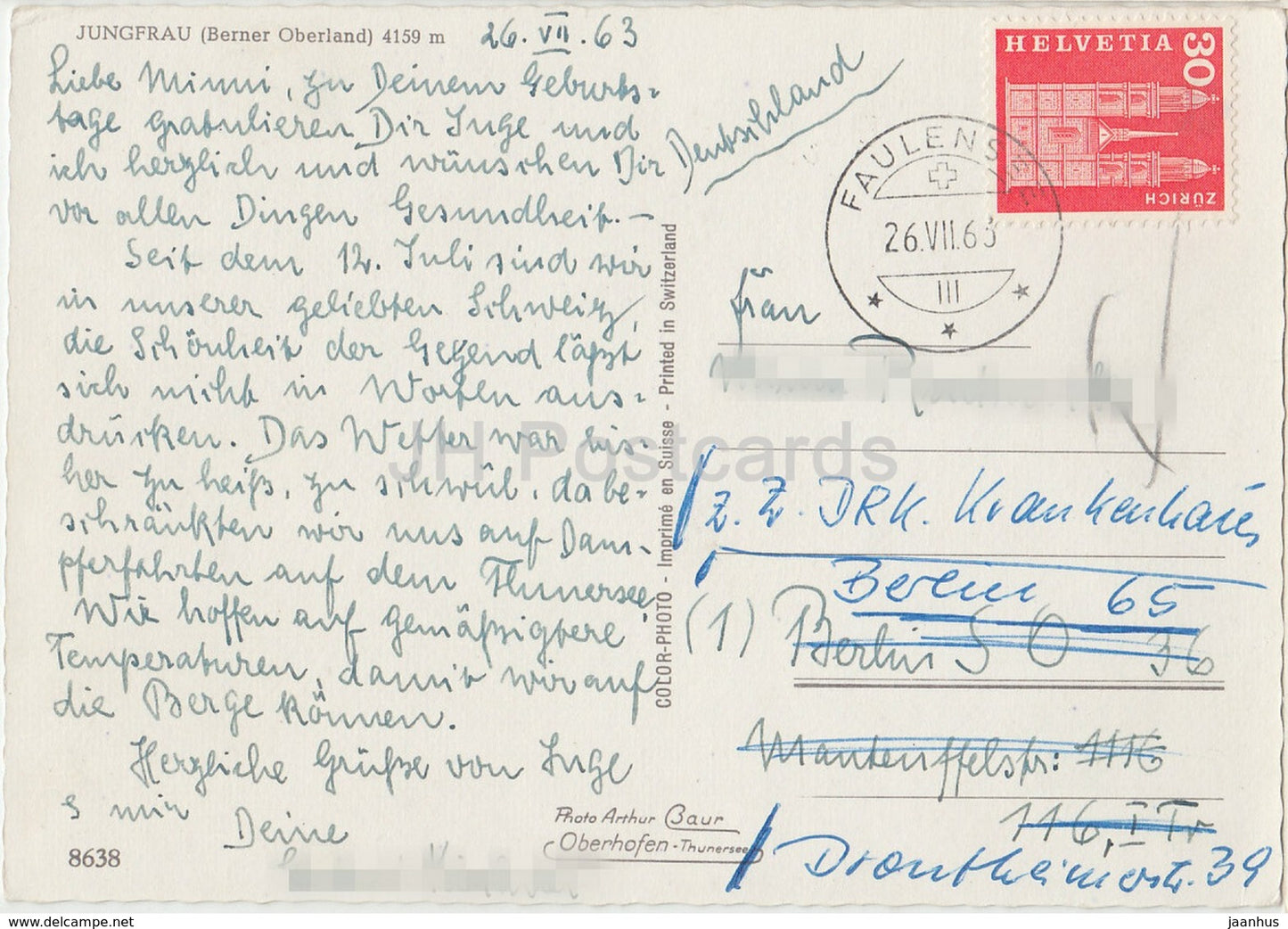 Jungfrau - Berner Oberland 4159 m - 8638 - Suisse - 1963 - occasion