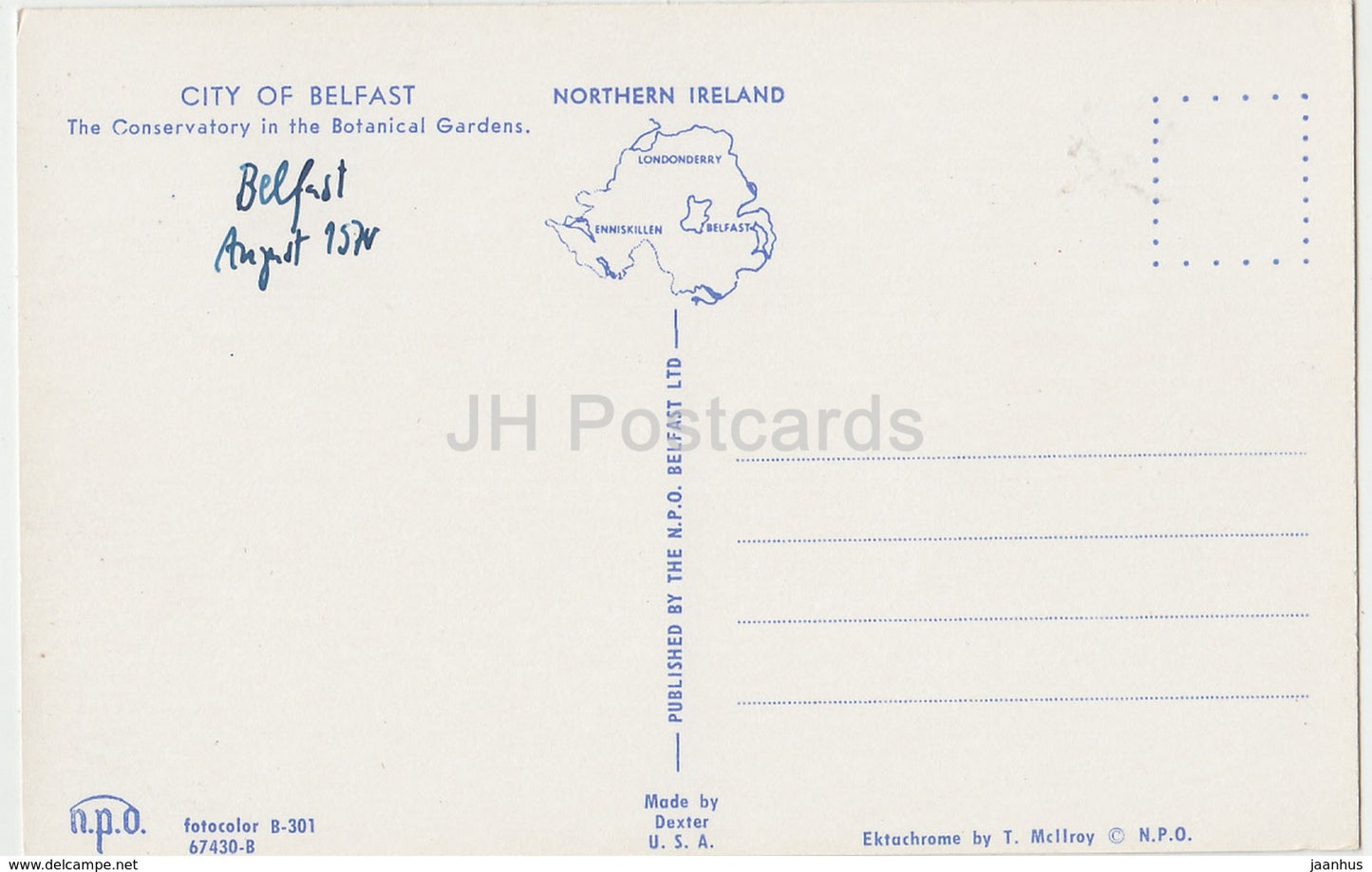 Belfast - The Conservatory in the Botanical Gardens - 1970 - United Kingdom - Northern Ireland - used