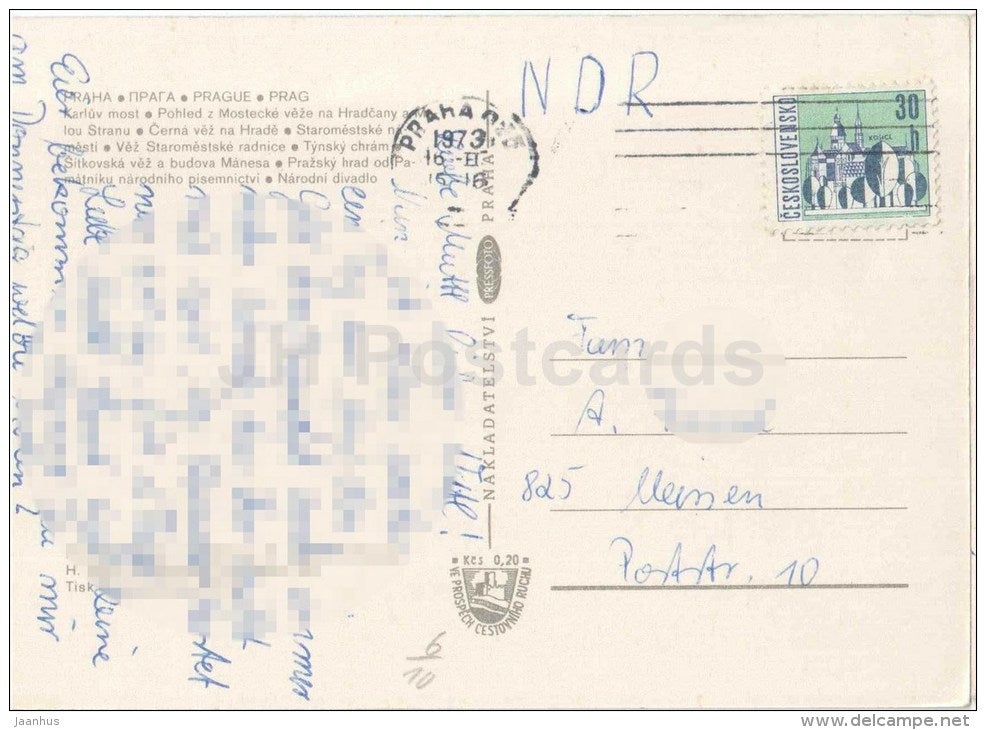 Praga - Praha - Charles Bridge - Tyn cathedral - national theatre - Czechoslovakia - Czech - used 1973 - JH Postcards