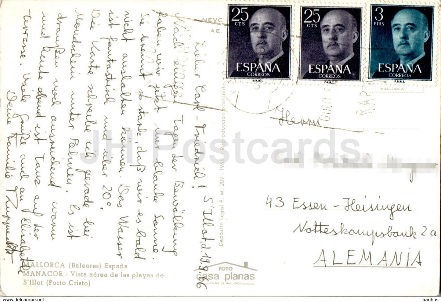 Manacor - Vista aerea de las playas de S'illot - Porto Cristo - Mallorca - 1966 - Spain - used