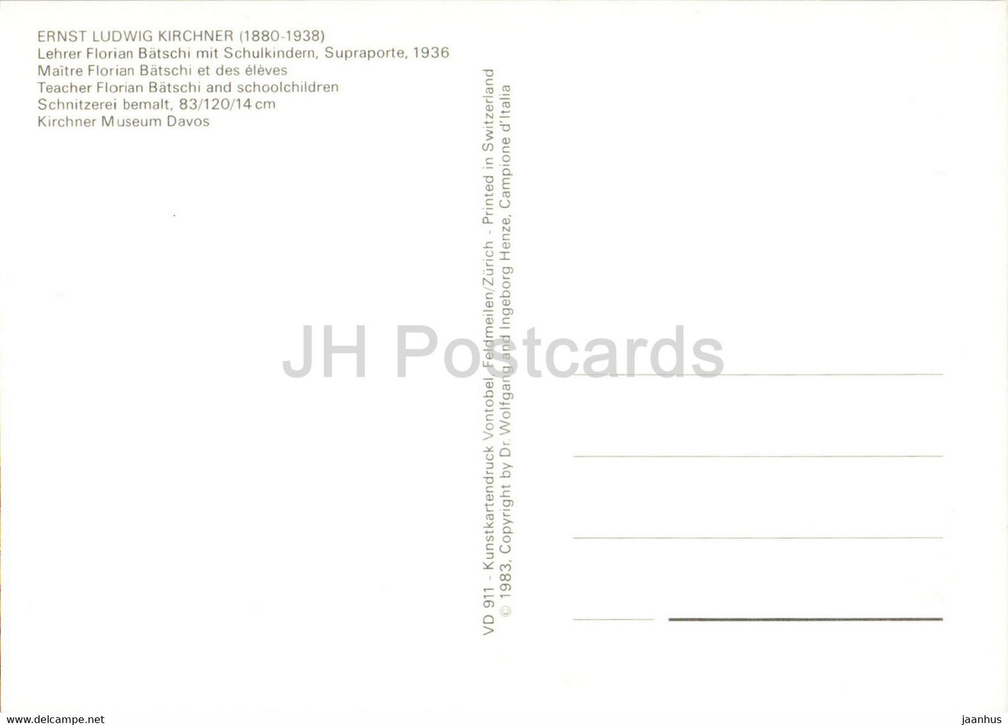 sculpture by Ernst Ludwig Kirchner - Teacher Florian Batschi and schoolchildren - Flemish art - Switzerland - unused