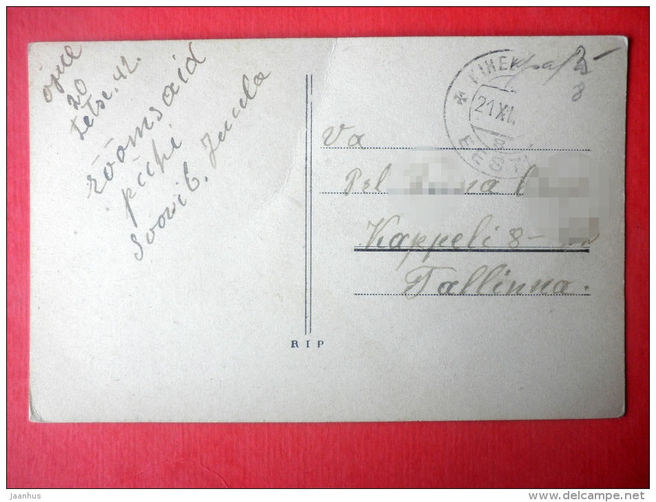 illustration - waterfall - RIP - 1503 - circulated in Estonia 1942 - JH Postcards