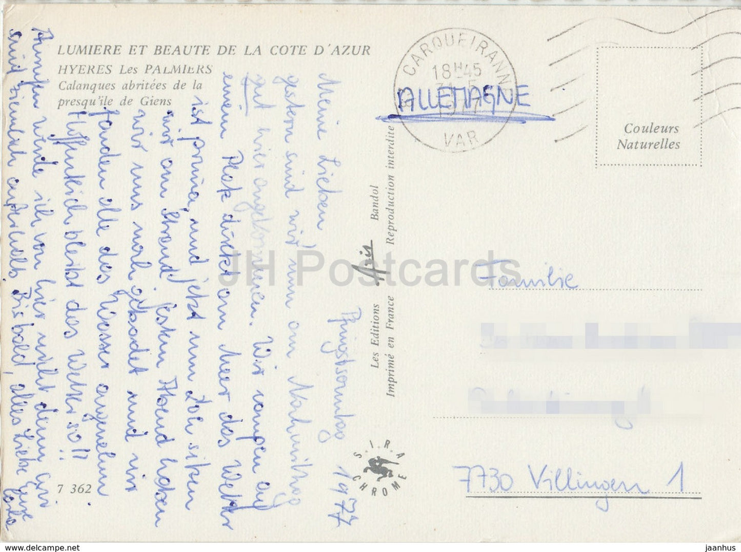 Hyeres Les Palmiers - Lumière et Beauté de la Cote d'Azur - voilier - France - 1977 - d'occasion