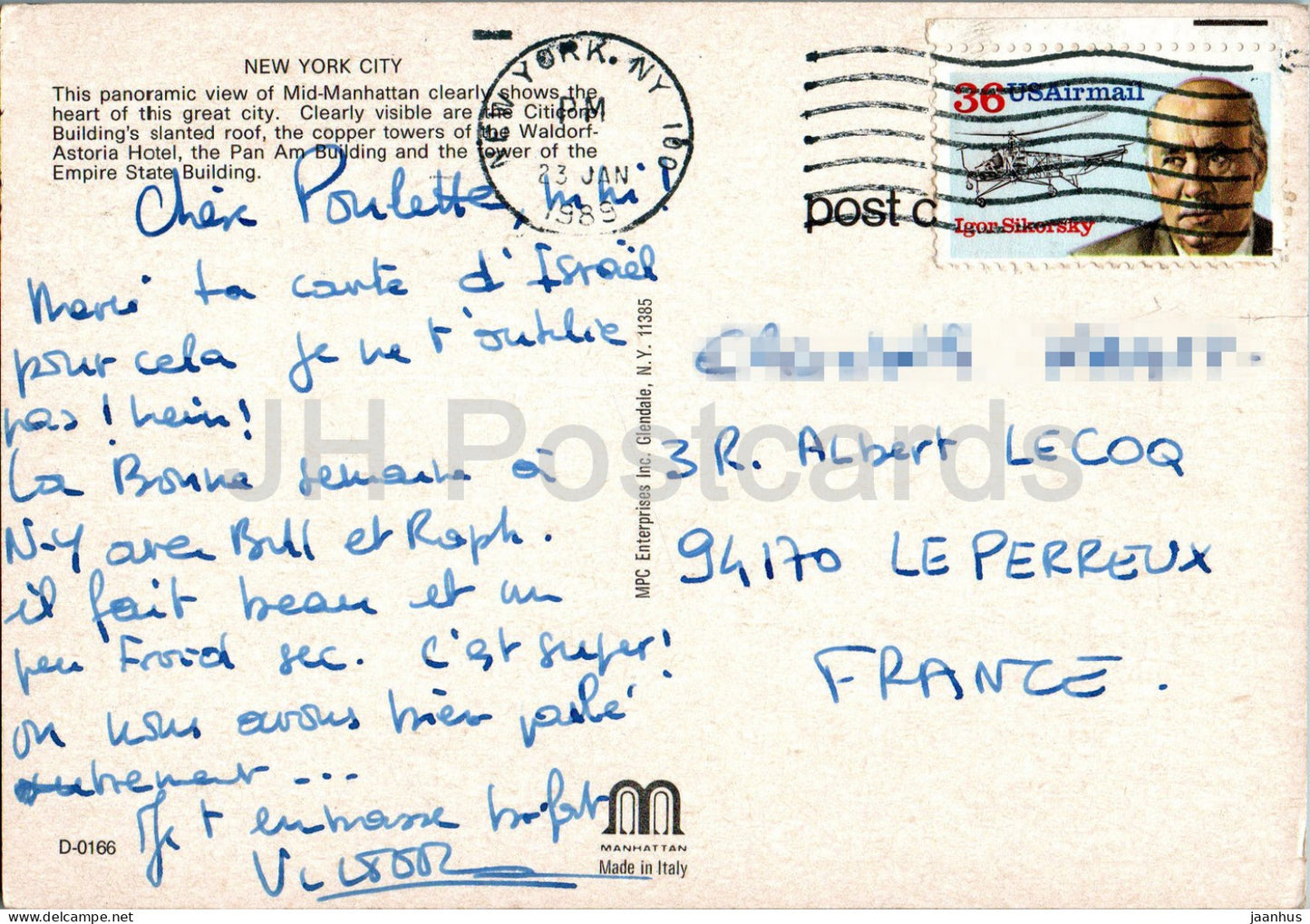 New York City - vue panoramique de Mid-Manhattan - 1989 - USA - occasion