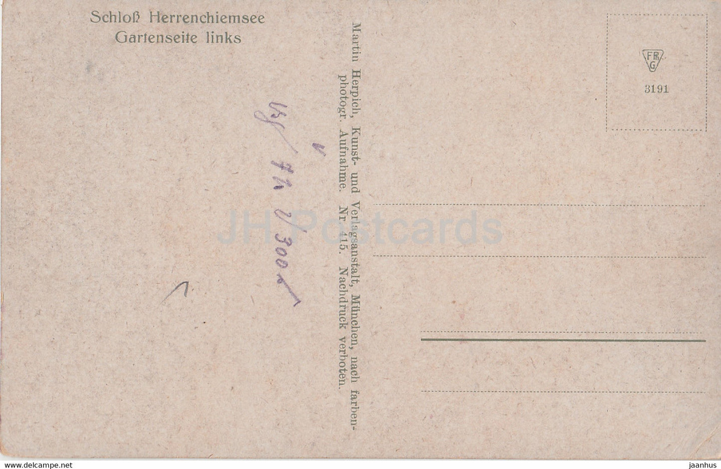 Schloss Herrenchiemsee - Gartenseite links - castle - 415 - old postcard - Germany - unused