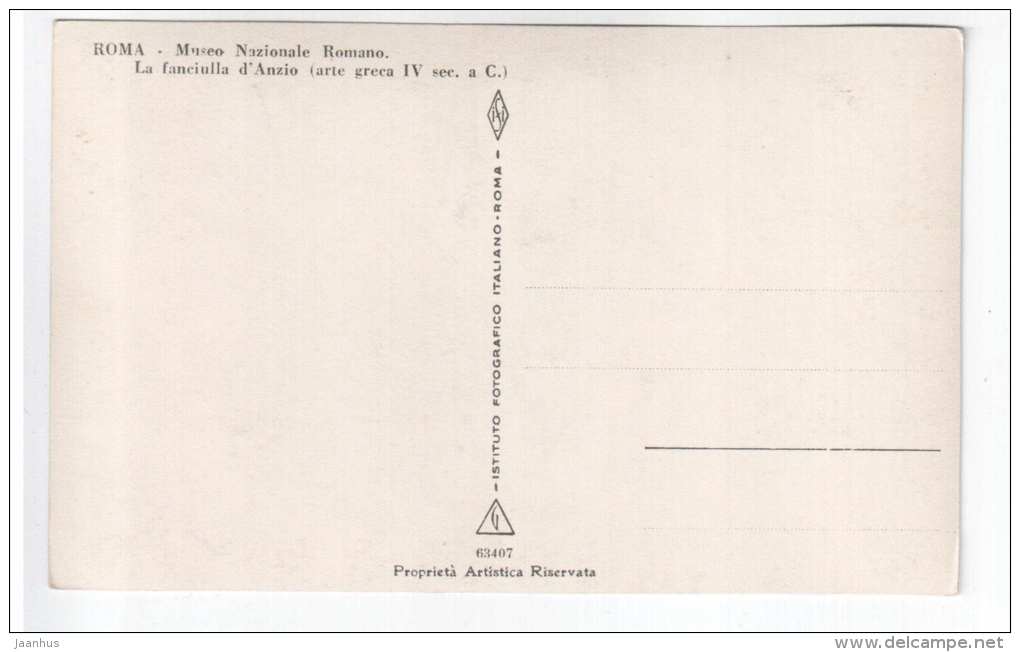 La Fanciulla d'Anzio - Ancient Greek - sculpture - Museo Nazionale Romano - 63407 - old postcard - unused - JH Postcards