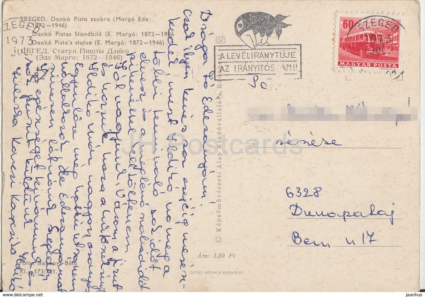Szeged - Statue de Danko Pista - monument - 1973 - Hongrie - utilisé