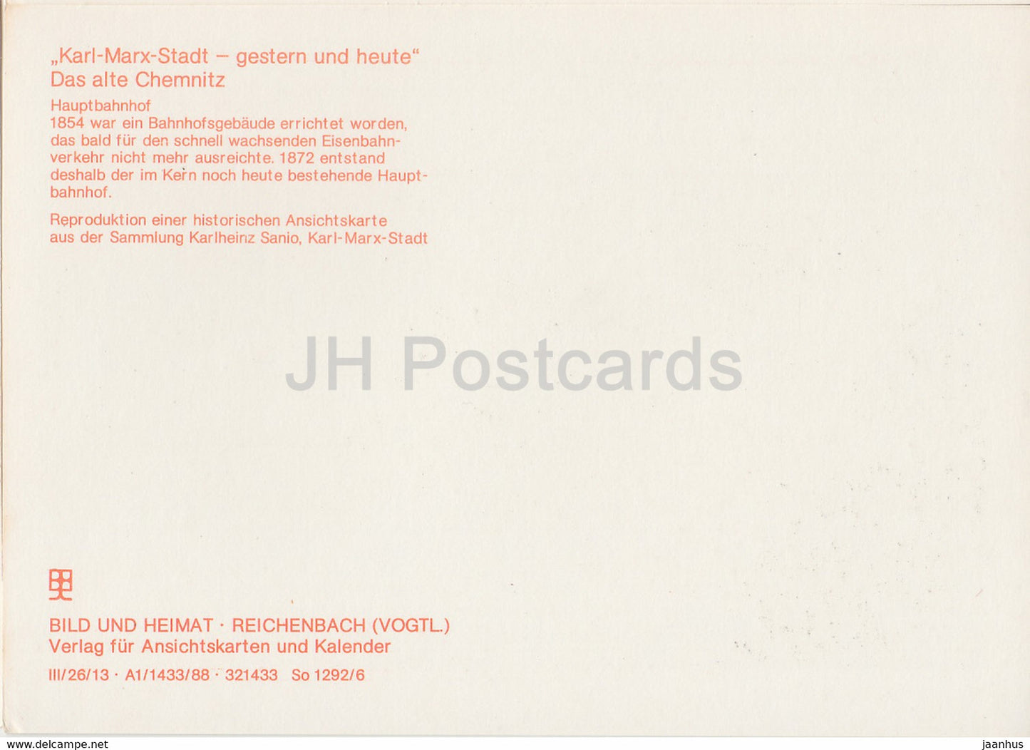 Karl Marx Stadt - Chemnitz - Hauptbahnhof - Bahnhof - Straßenbahn - Reproduktion - DDR Deutschland - unbenutzt