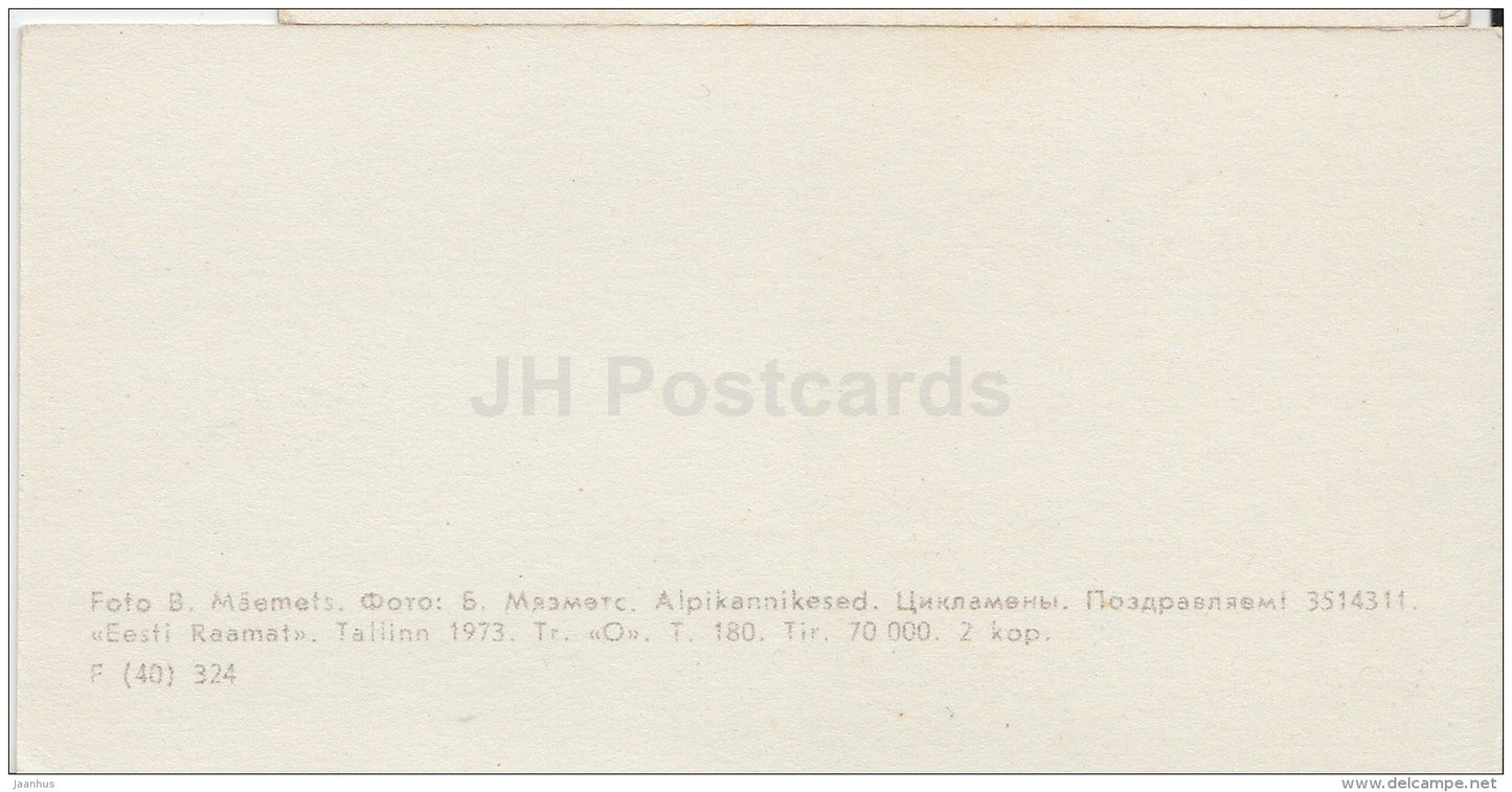 mini Birthday greeting card - cyclamen - flowers - 1973 - Estonia USSR - unused - JH Postcards