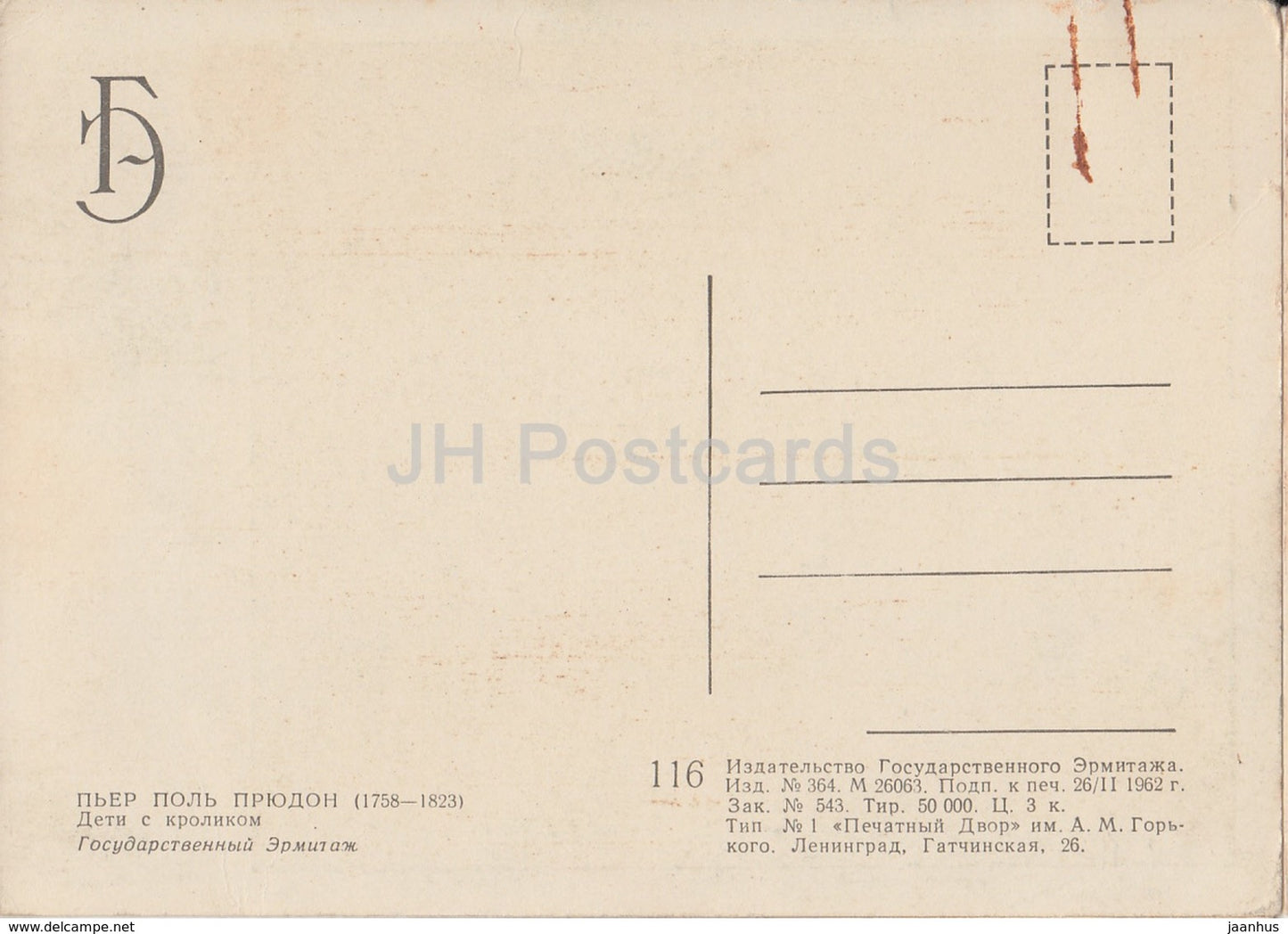 Gemälde von Pierre-Paul Prud'hon – Kinder mit Kaninchen – Französische Kunst – 1962 – Russland UdSSR – unbenutzt
