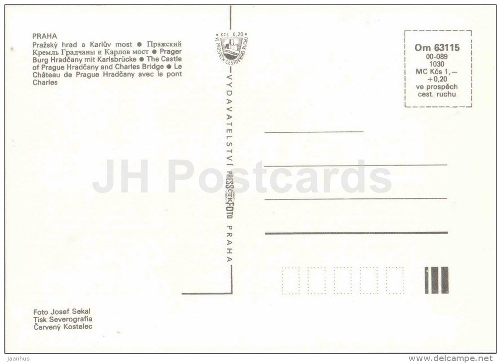 The Castle of Prague Hradcany and Charles Bridge at night - Praha - Prague - Czechoslovakia - Czech - unused - JH Postcards