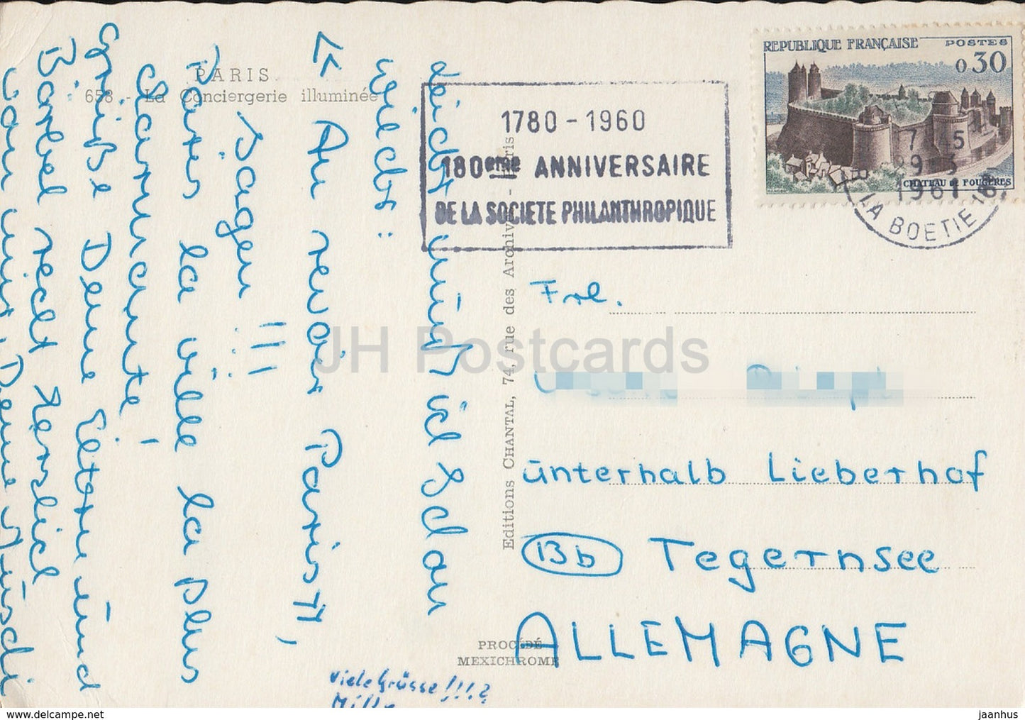 Paris - La Conciergerie illuminee - bridge - 658 - France - 1961 - used