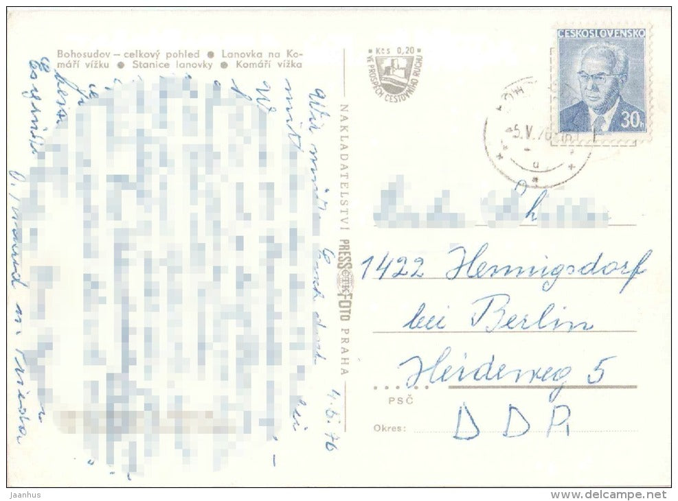 panorama - cable way - Krupka Bohosudov - Czechoslovakia - Czech - used 1976 - JH Postcards