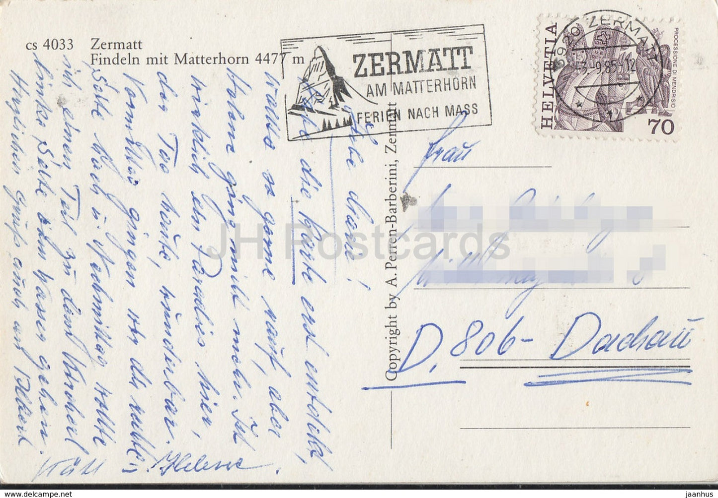 Zermatt - Findeln mit Matterhorn 4477 m - 1985 - Suisse - occasion