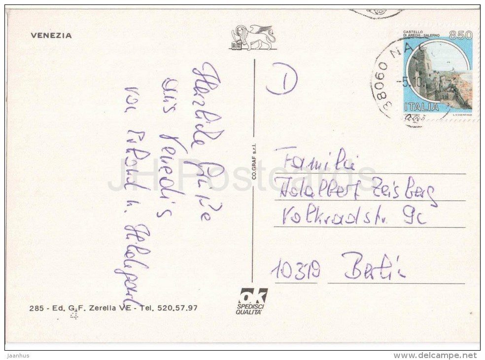 Saluti da Venezia - Ponte di Rialto - gondola - Veneto - 285 - Italia - Italy - sent from Italy to Germany - JH Postcards