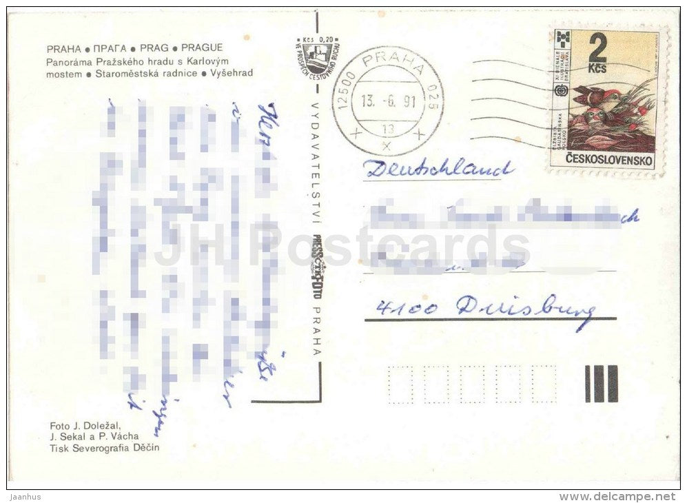 Praga - Praha - Prague castle - Charles bridge - Old Town square - Czechoslovakia - Czech - used 1991 - JH Postcards