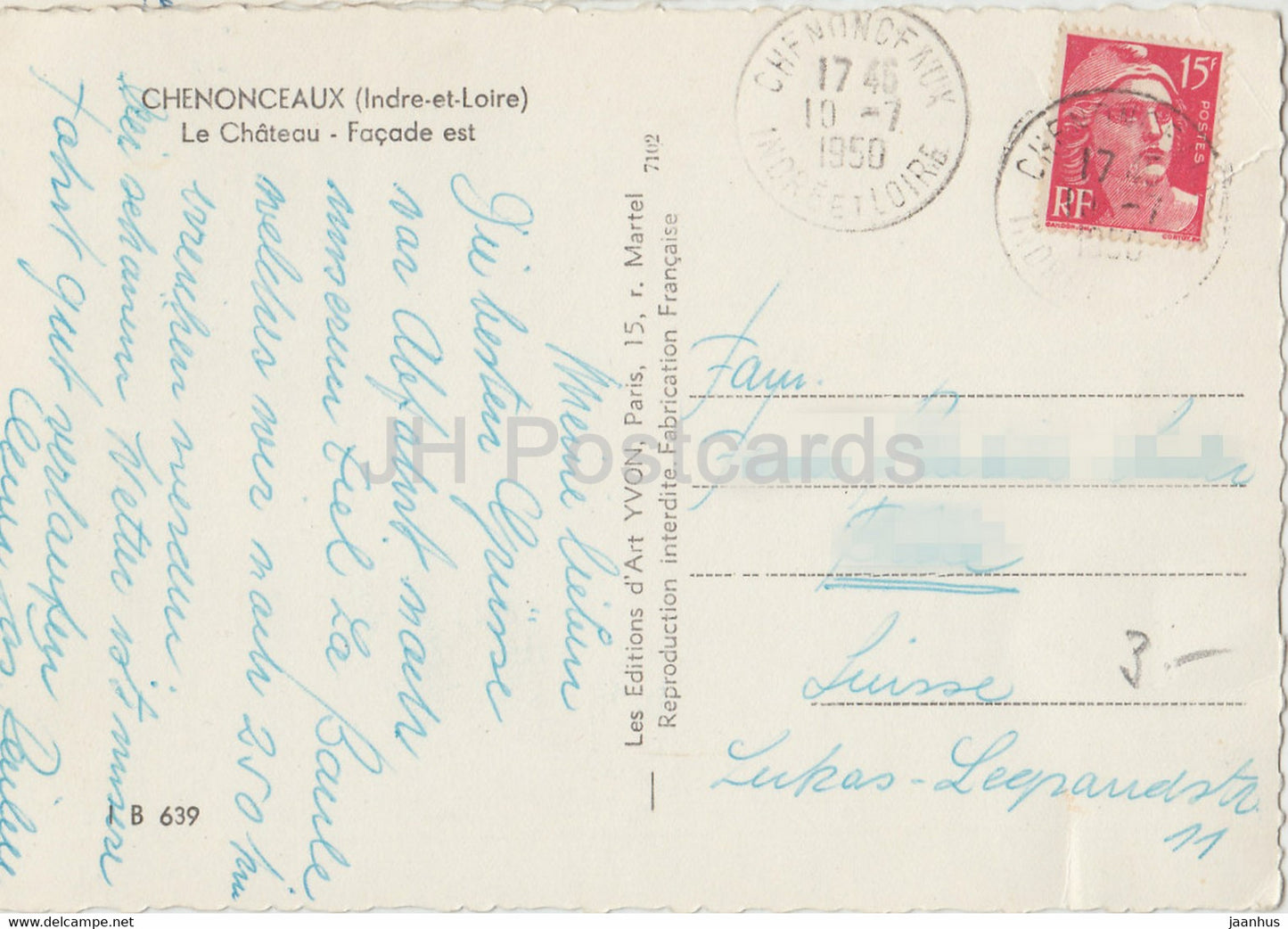 Chenonceaux - Le Chateau - Facade est - old postcard - 1950 - France - used