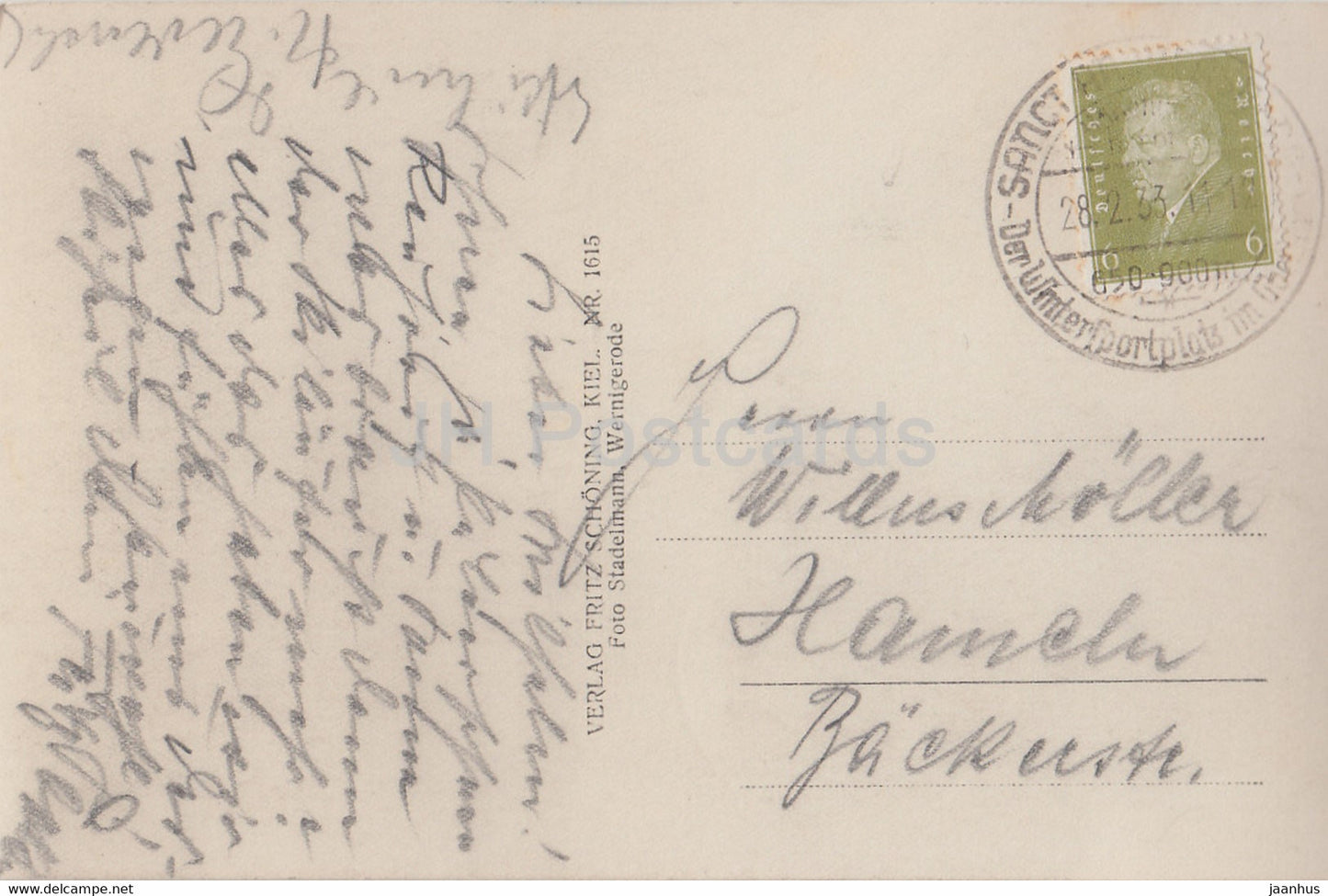 Letztes Licht im verschneiten Harzwald - 1615 - old postcard - 1933 - Germany - used