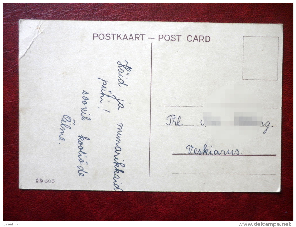 Easter Greeting Card - children - lamb - RTK 606 - 1920s-1930s - Estonia - used - JH Postcards