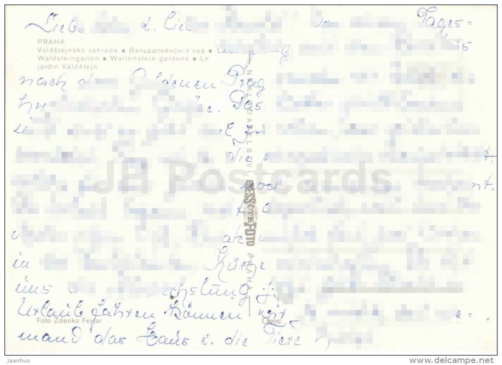 Wallenstein Gardens - Praha - Prague - Czechoslovakia - Czech - used - JH Postcards