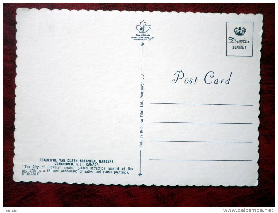 Van Dusen Botanical Gardens - Vancouver - British Columbia - Canada - unused - JH Postcards