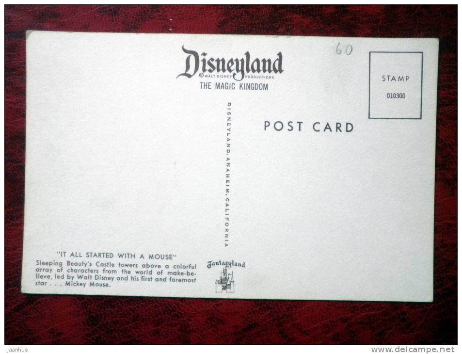 Disneyland- Anaheim - Walt Disney - Mickey Mouse - California - USA - unused (number written) - JH Postcards