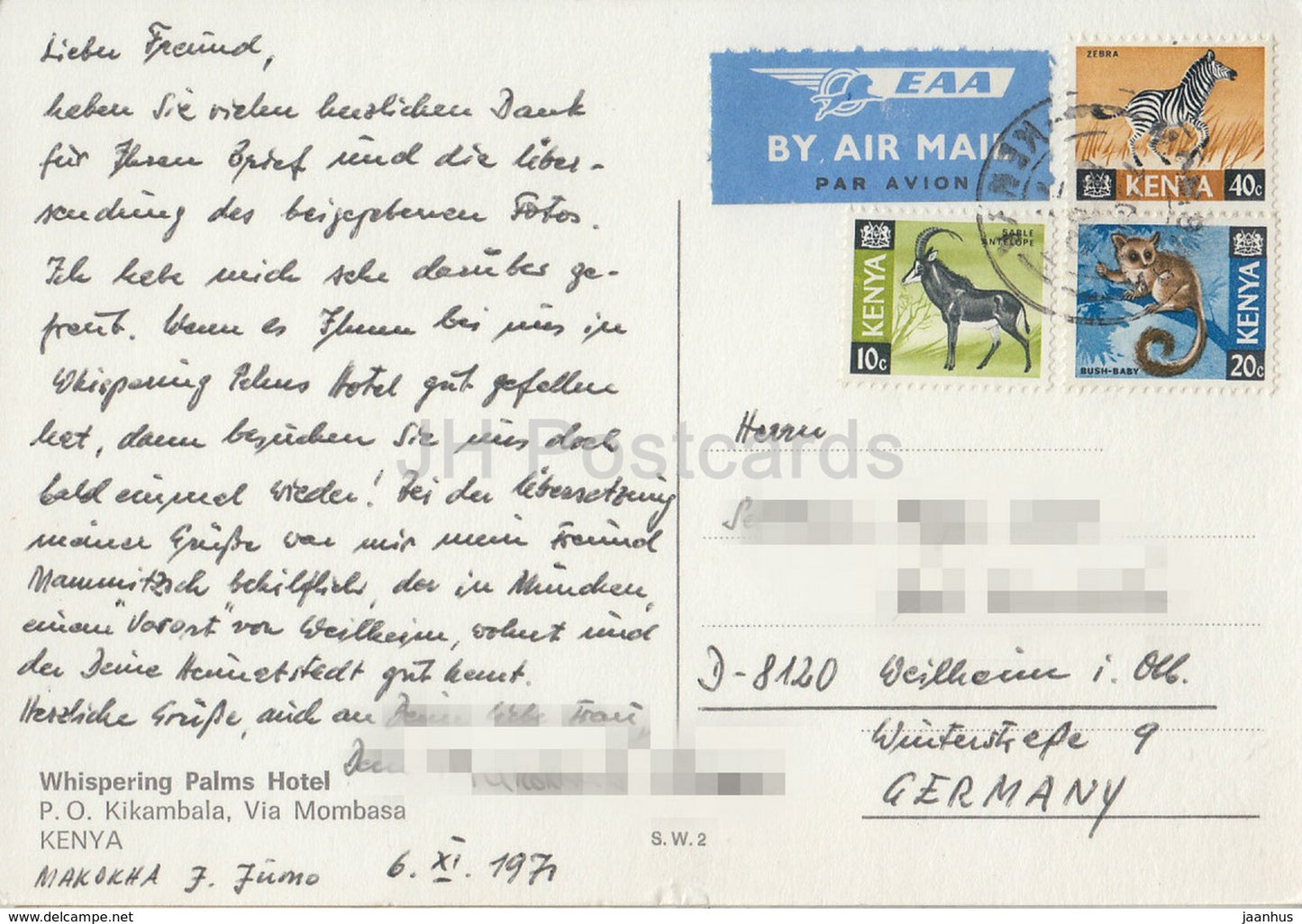 Whispering Palms Hotel – 1971 – Kenia – gebraucht