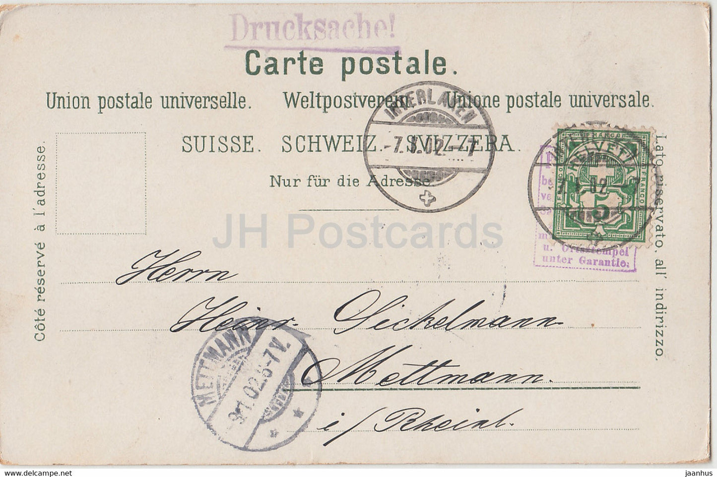 Rosenlaui - Well und Wetterhorn - Drucksache - alte Postkarte - 1902 - Schweiz - gebraucht