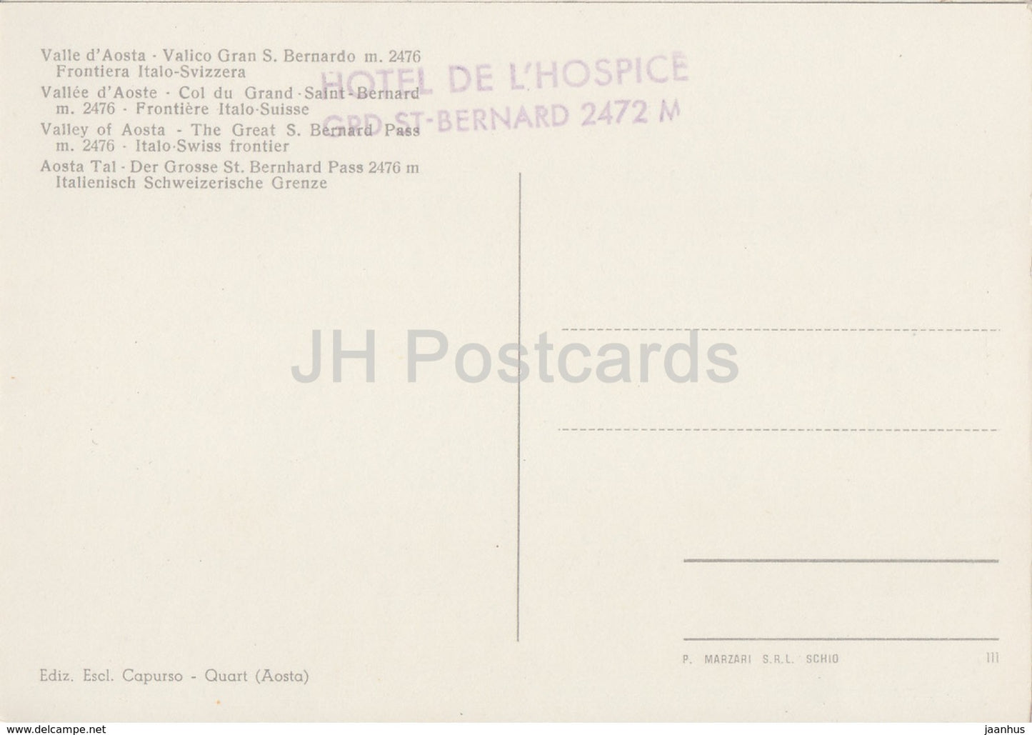 Vallée d'Aoste - Valico S Bernardo - Vallée d'Aoste - Chien St Bernatd - Italie - inutilisé