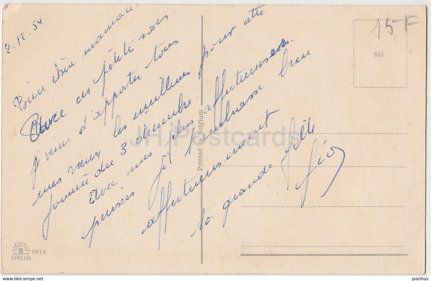 flowers - roses - 6614 - illustration - old postcard - 1954 - France - used