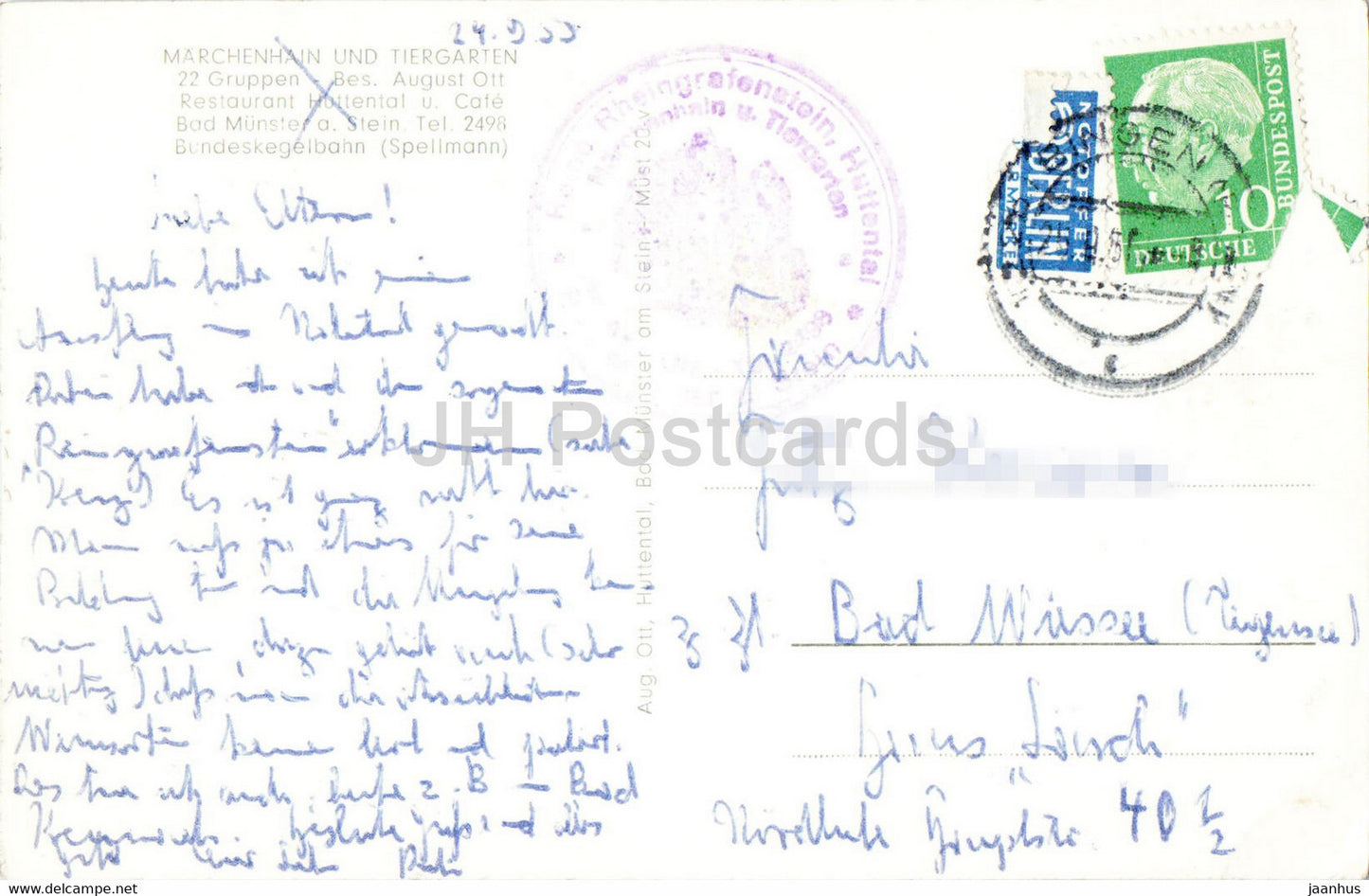 Bad Münster a Stein - Kurgarten - Ebernburg - alte Postkarte - 1955 - Deutschland - gebraucht