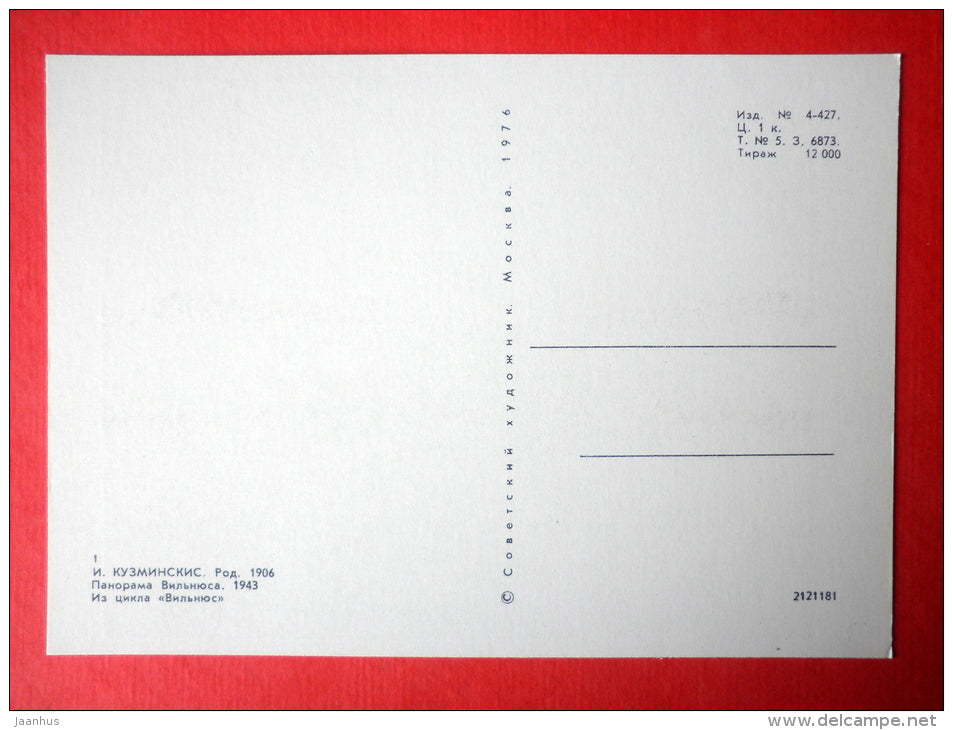 engraving by Jonas Kuzminskis - Panorama of Vilnius . 1943 - lithuanian art - unused - JH Postcards