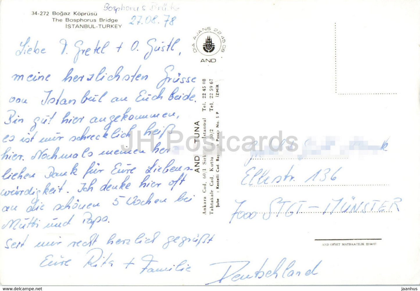 Istanbul - Le pont du Bosphore - ET - 1978 - Turquie - inutilisé