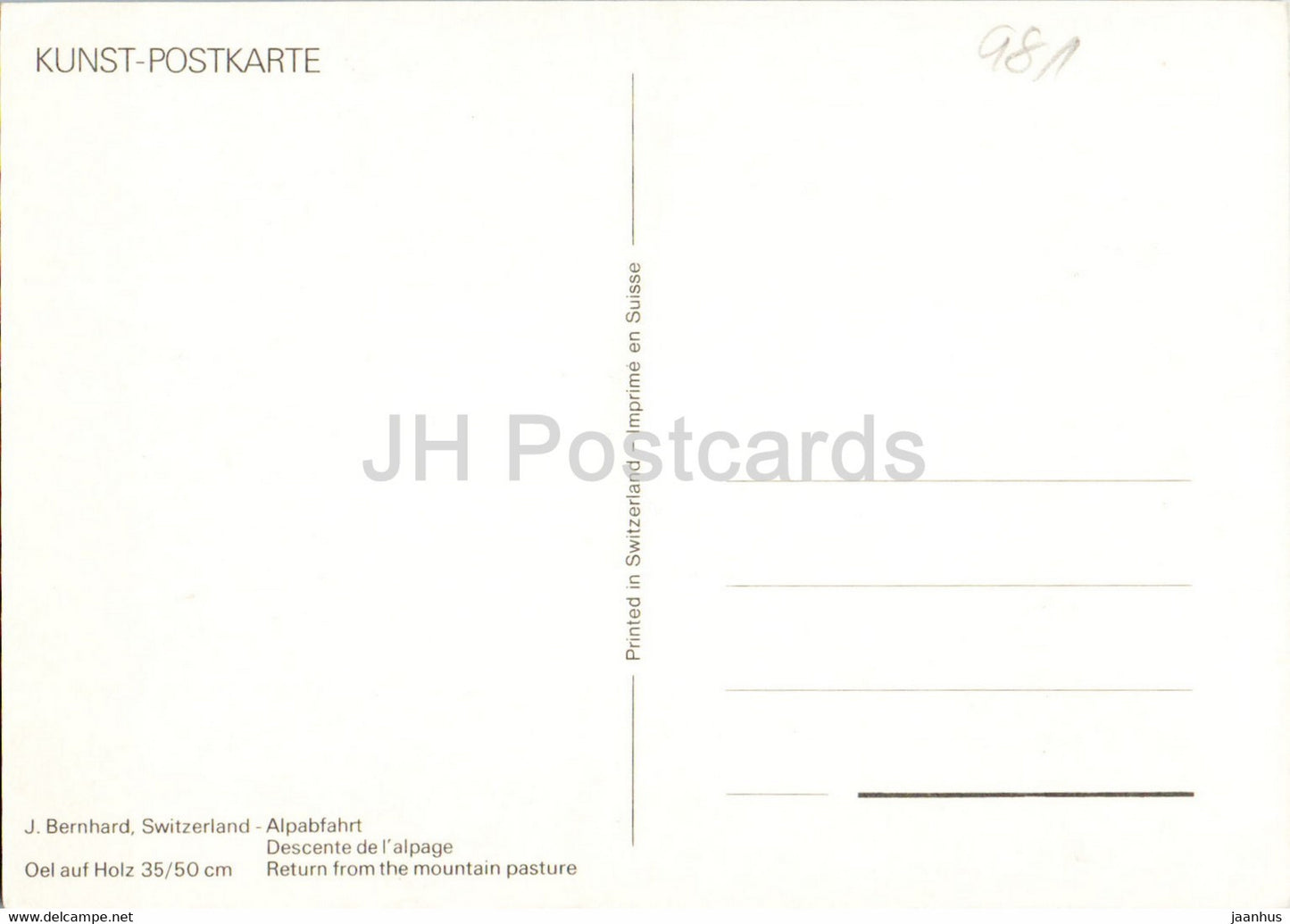 Alpabfahrt by J. Bernhard - illustration - Switzerland - unused