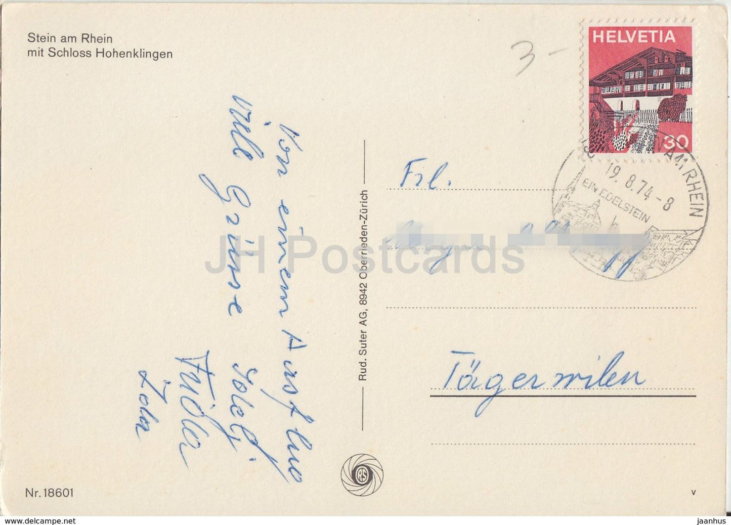 Stein am Rhein mit Schloss Hohenklingen - bateau - 1974 - Suisse - utilisé