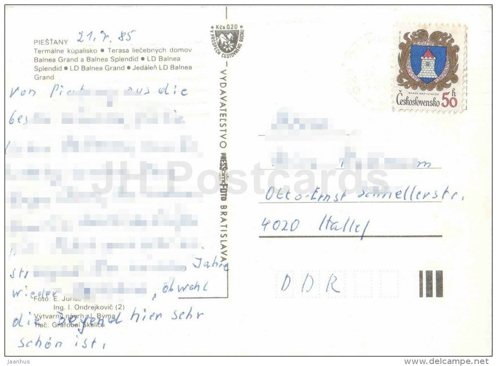 Piestany - spa Balnea Grand , Balnea Splendid - interhotel Magnolia - pool - Czechoslovakia - Slovakia - used 1985 - JH Postcards