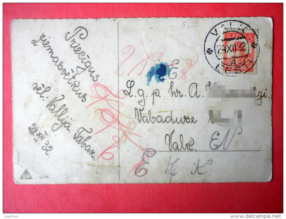 illustration - house - winter - source - L&P - 2953 - circulated in Estonia Valk 1932 - JH Postcards