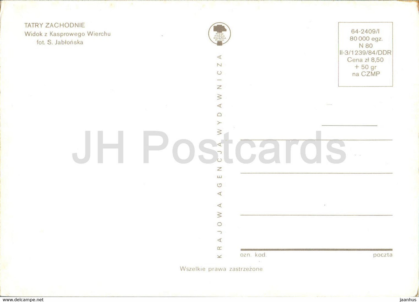 Tatry Zachodnie - Western Tatras - Widok z Kasprowego Wierchu - Poland - unused