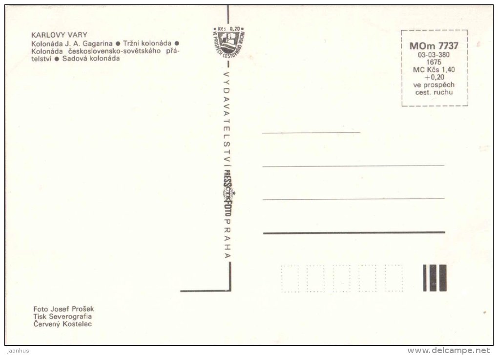 Gagarin , Market colonnade - Park colonnade - Karlovy Vary - Karlsbad - Czechoslovakia - Czech - unused - JH Postcards