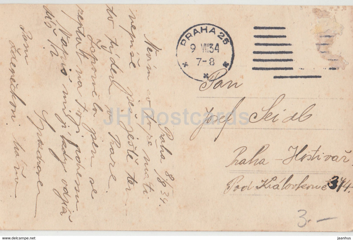 Praha - Prague - Vaclavske namesti - tram - 718 - old postcard - 1934 - Czech Republic - used