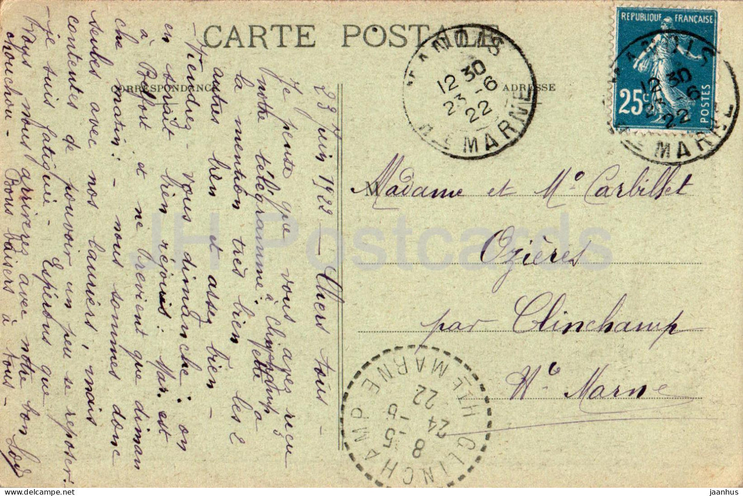 Chaumont - Le Monument - 1198 - alte Postkarte - 1922 - Frankreich - gebraucht