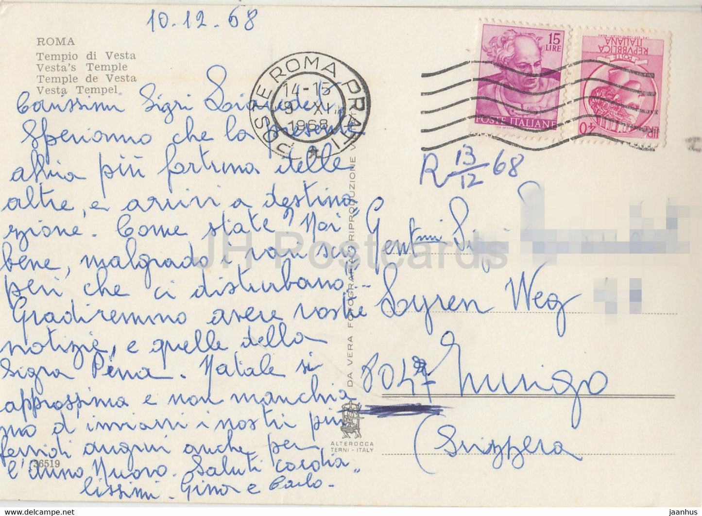 Roma - Rome -Tempio di Vesta - Temple de Vesta - voiture - 1968 - Italie - occasion