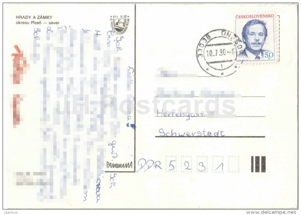 Castles near Plzen - Mariansky Tynec - Plasy - Krimice - Krasov - Nectiny - Manetin - Czechoslovakia - Czech - used 1990 - JH Postcards